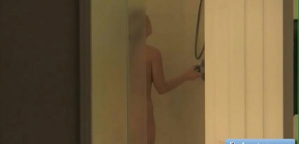  Sexy big tit blonde young amateur Zoey masturbate in her shower and reach intense orgasms